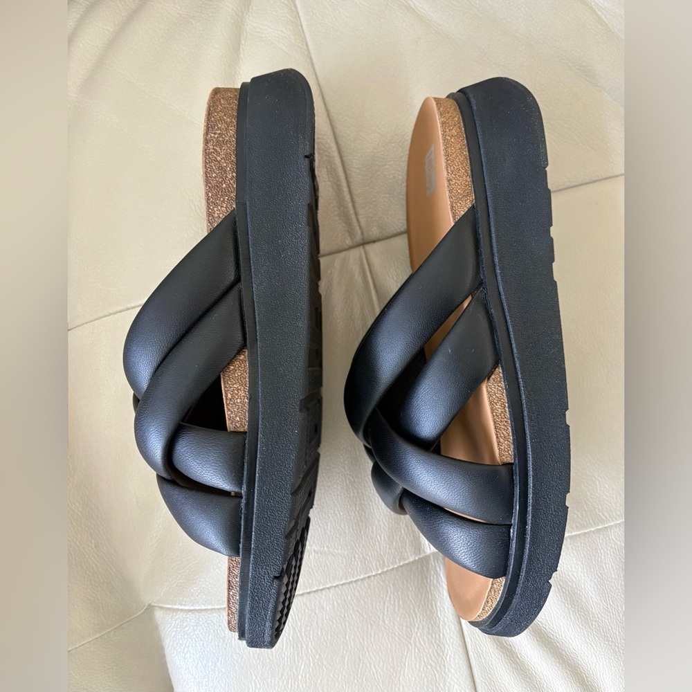 Fitflop Black Padded Crisscross Slide with Tan Footbed - Picture 2 of 5